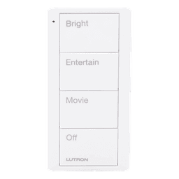 Control Pico inalámbrico de 4 botones con escenas grabadas para sala (Bright, Entertain, Movie y Off), compatible con Caseta Wireless y RA2 Select, blanco brillante