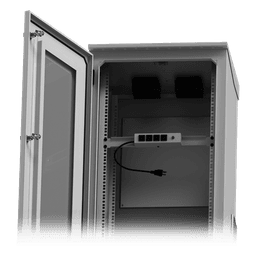 Gabinete de Piso Exterior / Rack 19" 16 U / Ventiladores con Termostato / IP-54 / Espacio para 2 Baterías / 110 VCA / 600 x 1429 x 5 mm