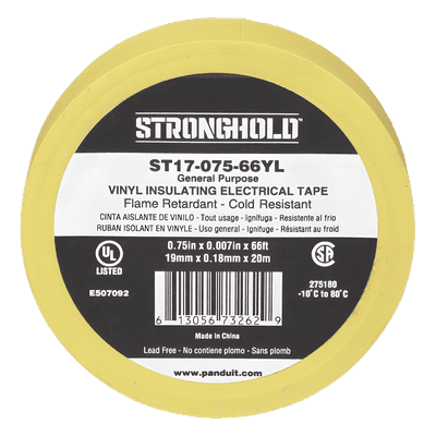 Cinta Aislante Eléctrica / PVC 0.18 mm / 19 mm x 20.12 m (66 ft) / 600V / UL 510 / Amarillo