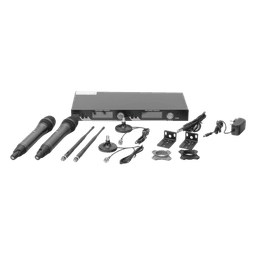 Kit de Microfonía inalámbrico | 2 Micrófonos de mano | Receptor UHF | Pantalla LCD | 200 Canales | Gran cobertura