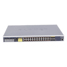 Switch PoE Industrial Capa 3 / 24 Puertos Gigabit 802.3af/at / 4 SFP Compartidos 100/1000X / Rango de Temperatura -40 ~ 75°C / Gestión Avanzada / Anillo Redundante