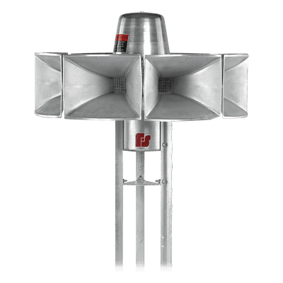 Sirena Electromecánica Eclipse8 / Omnidireccional 360° / 115 dBc a 30.5 m (100 ft) / 3 Señales de Alerta / Alimentación DC 46V / 255 lb (116 kg) / Aluminio 100%