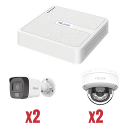 Kit de Videovigilancia IP / NVR 4 Canales PoE / 2 Cámaras Bala + 2 Cámaras Domo / 2 Megapixel / IR 30 m (98.4 ft) / Dual Light / 101° Ángulo de Visión
