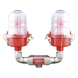 Luz de Obstáculo Doble Baja Intensidad FAA Tipo L-810 / LED Rojo e Infrarrojo / 120-240 VAC / Intensidad Efectiva 32.5 CD / IR 4mW/sr @ 850nm / Base Valox / Lente Acrílico Fresnel / Protección Corrosión