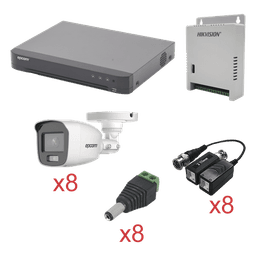 Kit TurboHD con Audio / DVR 8 Canales / 8 Cámaras Bala Exterior / 1080p / Luz Blanca 20 m (65.6 ft) / Audio Coaxitron / Fuente Seleccionable