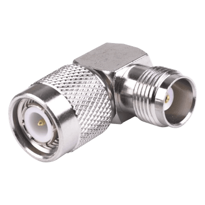 Adaptador Coaxial / TNC Macho a TNC Hembra / Ángulo Recto / Bronce Niquelado / Contacto Oro / Teflón