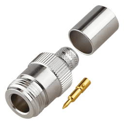 Conector RF Coaxial / N Hembra Inverso / Anillo Plegable / Cables RG-8/U, 9913, LMR-400 / Grupo I / Níquel-Oro-Teflón