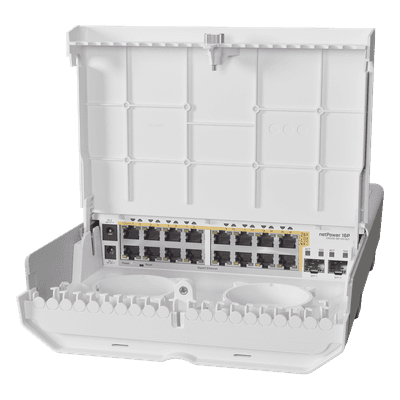 Switch administrable / 16 puertos Gigabit PoE / 2 puertos SFP+ 10G / Exterior / 36 Gbps sin bloqueo / 72 Gbps capacidad de conmutación