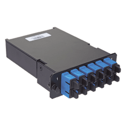 Placa Acopladora de Fibra Óptica / 12 Fibras Monomodo OS2 / 6 Conectores LC Duplex / Pérdida de Inserción ≤0.35 dB / Color Azul TIA/EIA-568-C.3