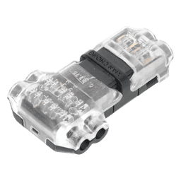 Conector T / 2 Contactos / Extracción Sin Corte / 0.35 a 0.75 mm² / Diámetro Máx 2.1 mm / Transparente con Negro
