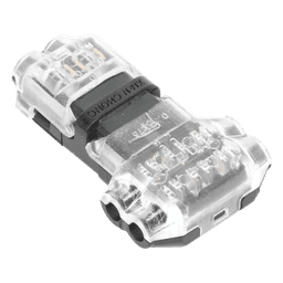Conector T / 2 Contactos / Extracción Sin Corte / 0.35 a 0.75 mm² / Diámetro Máx 2.1 mm / Transparente con Negro