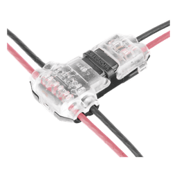 Conector T / 2 Contactos / Extracción Sin Corte / 0.35 a 0.75 mm² / Diámetro Máx 2.1 mm / Transparente con Negro