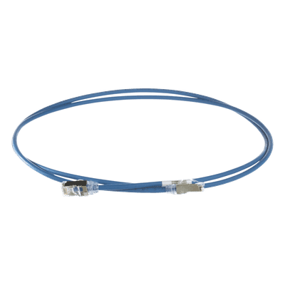 Patch Cord Cat6A, Diametro Reducido 28 AWG, Blindado S/FTP, CM/LS0H, 1 Metro (3.28 Pies), Color Azul