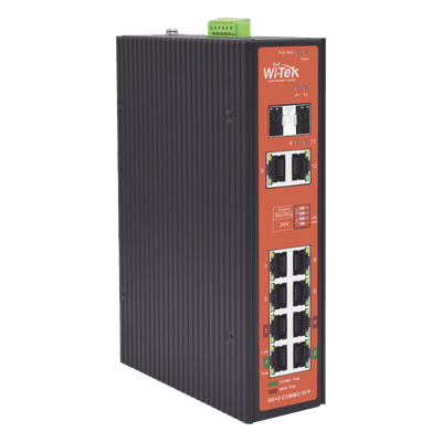 Switch PoE Industrial / 8 Puertos Gigabit + 2 SFP Combo / Extensión 250 m (820 ft) / PoE 300W / Protección 6 kV / -40°C a 80°C / Alimentación Dual 12-57 VCC