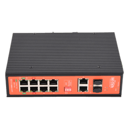Switch PoE Industrial / 8 Puertos Gigabit + 2 SFP Combo / Extensión 250 m (820 ft) / PoE 300W / Protección 6 kV / -40°C a 80°C / Alimentación Dual 12-57 VCC