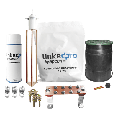 Kit Puesta a Tierra 30A / Electrodo Cobre Electrolítico / Diseño Delta / Filtro Equipotencial / Compuesto 12 kg / Barra Unión + Conectores + Registro