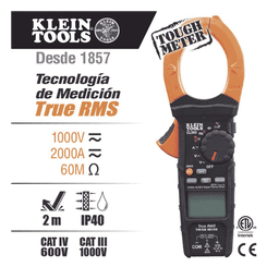 Amperímetro Digital de Gancho / 2000 A CA/CD / True RMS / LoZ / CAT IV 600 V / Retroiluminado