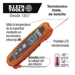 Termómetro Doble IR/Sonda con Medición ºC y ºF. Con Pantalla Retroiluminada