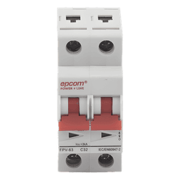 Protección Térmica/ Interruptor 2P, 32A,  Corriente Directa  800 Vcc para Aplicación Fotovoltaica Montaje Riel DIN
