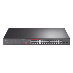 Switch PoE+ / 24 Puertos 10/100 Mbps / 2 Puertos Gigabit Combo / 2 Puertos SFP / Alcance PoE 250 m (820.2 ft) / Presupuesto PoE 250 W