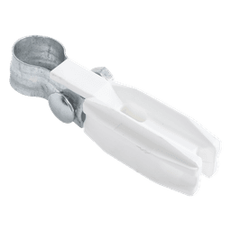 Aislador de Paso o Esquina Blanco con Abrazadera / 1 Pulgada (25 mm) / Resina Virgen 100% / Anti-Arqueo / Acero Galvanizado / Poste Cerco Eléctrico