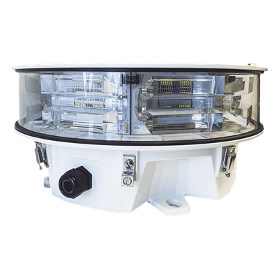 Luz de Obstáculo Media Intensidad FAA LONESTAR / Tipo L864-L865 / 20.000 cd Blanco - 2.000 cd Rojo / 360° Cobertura Horizontal / Infrarrojo 246 mW/sr / Sincronización GPS Opcional / Garantía 5 Años