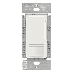Atenuador 0-10 V con sensor de presencia Maestro para balastros electrónicos y drivers LED, 120-277 V, 8 A, tecnología XCT, unipolar o 3 vías, color blanco
