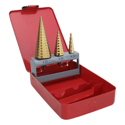 Juego de 3 Brocas Escalonadas HSS 4-12, 4-20, 4-32 mm (Para Plástico o Metal). 
