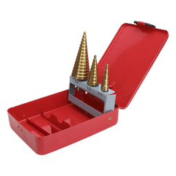 Juego de 3 Brocas Escalonadas HSS 4-12, 4-20, 4-32 mm (Para Plástico o Metal). 