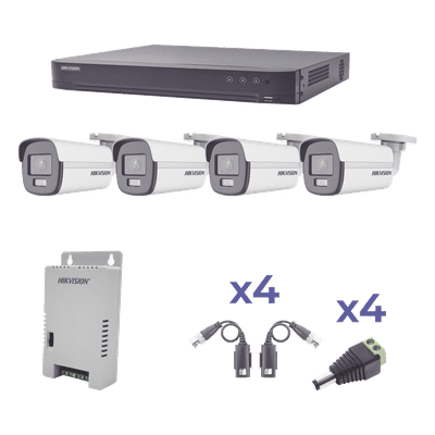 Kit de Videovigilancia TurboHD / 4 Canales / 4 Cámaras Bala 1080p / ColorVu 24/7 / Lente 2.8mm / 98° / Fuente Regulada / Transceptores UTP