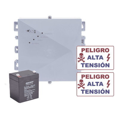 KIT de Energizador de 12,000Volts-1JOULES/2500 mts lineales de proteccion/Activado por Atenuación de voltaje,Corte de línea o Aterrizamiento de la línea/Integración a panel de Alarma.