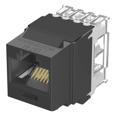 Conector Jack Estilo 110 (de Impacto), Tipo Keystone, Categoría 6A, de 8 Posiciones y 8 Cables, Color Negro