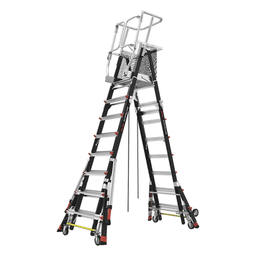 Escalera de Fibra de Vidrio con Jaula / Ajuste de Altura 8' a 14' (2.44 a 4.27 m) / Carga Máxima 170 kg (375 lb) / Nivelación en Ruedas Ratchet™ / Peso 58.5 kg (129 lb)
