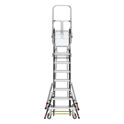 Escalera de Fibra de Vidrio con Jaula / Ajuste de Altura 8' a 14' (2.44 a 4.27 m) / Carga Máxima 170 kg (375 lb) / Nivelación en Ruedas Ratchet™ / Peso 58.5 kg (129 lb)