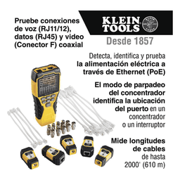 Probador de Cables / LCD Retroiluminada / Coaxial, RJ11, RJ12, RJ45 / Longitud 2000 ft / PoE / Generador de Tono / Test-n-Map