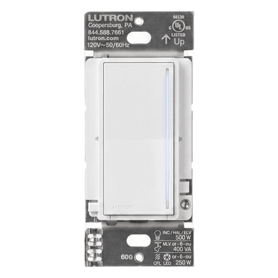 Atenuador de pared táctil Sunnata Pro LED+ con barra de luz, 250 W LED o 500 W incandescente a 120 V, requiere neutro, color blanco brillante, para sistema RadioRA 3