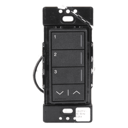 Teclado de escenas Sunnata de 3 botones con funciones de subir y bajar, comunicación inalámbrica Clear Connect, 120-277 V, satinado color Medianoche, para sistema RadioRA 3