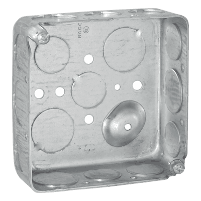 Caja Cuadrada Eléctrica / 4 x 4 in / Profundidad 1.563 in / Capacidad 21 in³ / 17 Entradas Conduit / Acero Galvanizado Troquelado