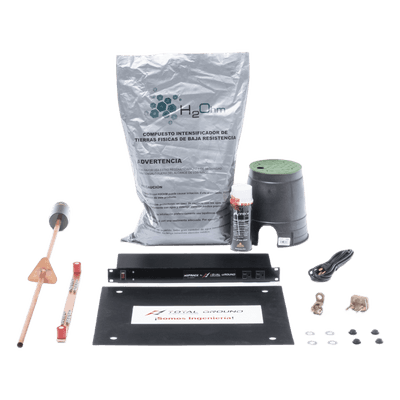 Kit de Tierra Física / Resistencia < 2 Ohm / 15 A / Electrodo Cobre Electrolítico / Compuesto Orgánico Certificado / Supresor de Picos