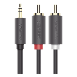 Cable de Audio 3.5mm a 2 RCA Macho / 5 Metros (16.40 Pies) / Blindaje Múltiple / Conectores Oro 24K / TPE Ecológico / ABS