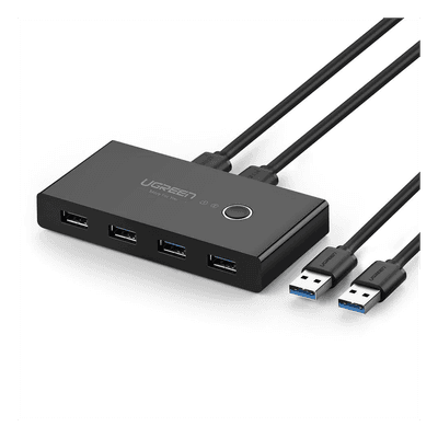 Conmutador USB para Compartir 4 Puertos USB 3.0 a 2 PC Ìs | Cambio Mediante Botón | Incluye Dos Cables USB de 1.5 m | ABS | Permite que 2 Usuarios Compartan 4 Dispositivos Periféricos USB3.0, como una impresora, un escáner, etc.
