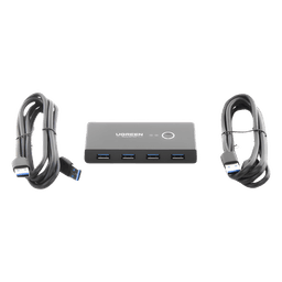 Conmutador USB para Compartir 4 Puertos USB 3.0 a 2 PC Ìs | Cambio Mediante Botón | Incluye Dos Cables USB de 1.5 m | ABS | Permite que 2 Usuarios Compartan 4 Dispositivos Periféricos USB3.0, como una impresora, un escáner, etc.