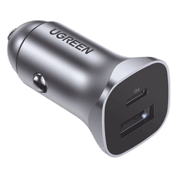 Cargador de Auto / 24 W / Dual Puerto USB-A y USB-C / PD 3.0 + QC 3.0 / 12-24 VCD / Aluminio
