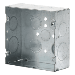 Caja Cuadrada 4 11/16" x 4 11/16"/ Profundidad 2- 1/8"/ 4 Entradas 1", 4 Entradas 3/4", 1 Entrada 1/2" y 3 TKO (1/2"-3/4").