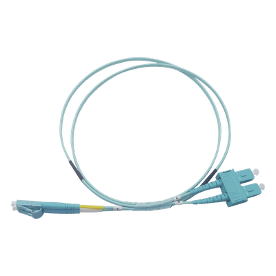 Jumper de Fibra Óptica Multimodo OM3 50/125 LC-SC OFNR (Riser), 2.0 mm, Dúplex, Aqua, 2 Metros (6.56 Pies)