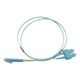 Jumper de Fibra Óptica Multimodo OM3 50/125 LC-SC OFNR (Riser), 2.0 mm, Dúplex, Aqua, 2 Metros (6.56 Pies)