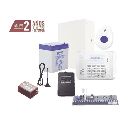 Kit de alarma con panel de seguridad, comunicador celular 4G LTE-M multimarca y botón de pánico con detección de caídas