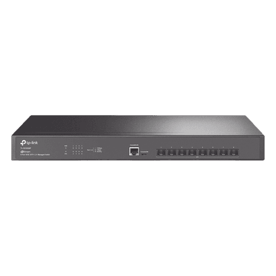 Switch Fibra Óptica L2+ Omada / 8 Puertos SFP+ 10G /  2 Puertos Consola (RJ45 y micro-USB) / Administración Centralizada Omada o Stand-Alone / Multicast IGMP / Calidad de Servicio / Montaje en Rack / Silencioso (sin ventiladores)