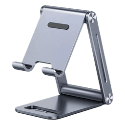 Soporte para Teléfono Celular de Aluminio | Angulo Ajustable | Amplia Compatibilidad con dispositivos de 4.7'' a 7.9'' | Antideslizante | Antiarañazos | Plegable | Color Gris.