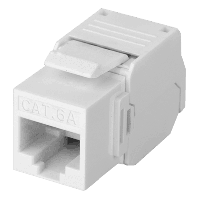 Módulo Jack Keystone Cat6A (Toolless), con Terminación en Ángulo 180 Grados Color Blanco, Compatible con Faceplate y Patchpanel Linkedpro